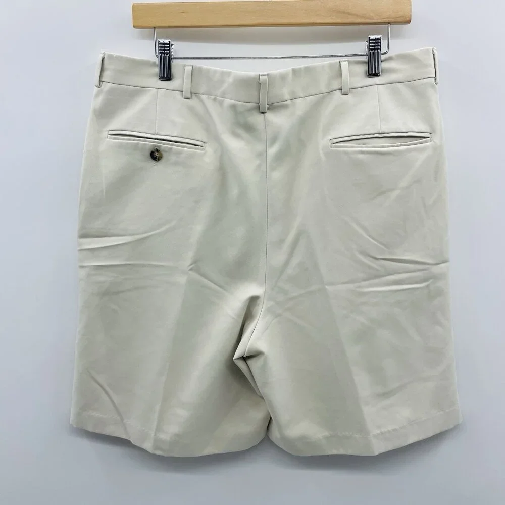 Berle Mens Size 36 Soft Microfiber Pleated Front Dress Shorts in Khaki Beige $90
